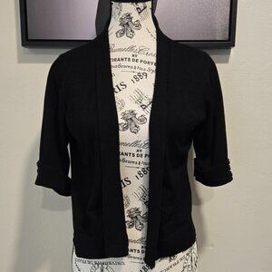 89th & Madison Black Open Front Cardigan Sweater Womens Medium Short Sleeve